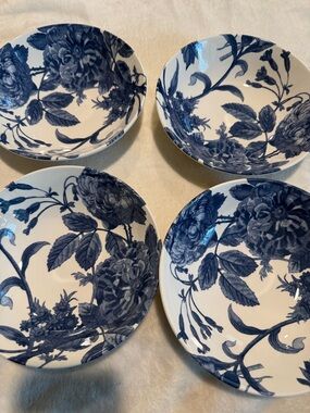 Blue Floral  Dinner Bowls - Elegant Set of 4